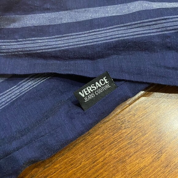 Versace Couture Striped Navy Blue Slim Fit Button Down Shirt Men's Size Medium - Picture 4 of 8